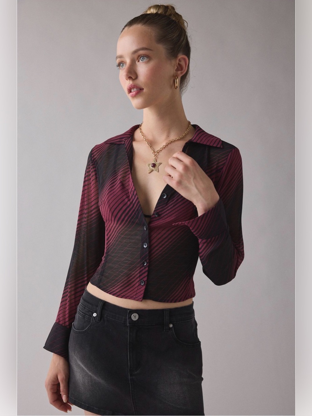 Kimchi Blue Sheer Perfection Chiffon Slim
Long Sleeve Shirt Urban Outfitters